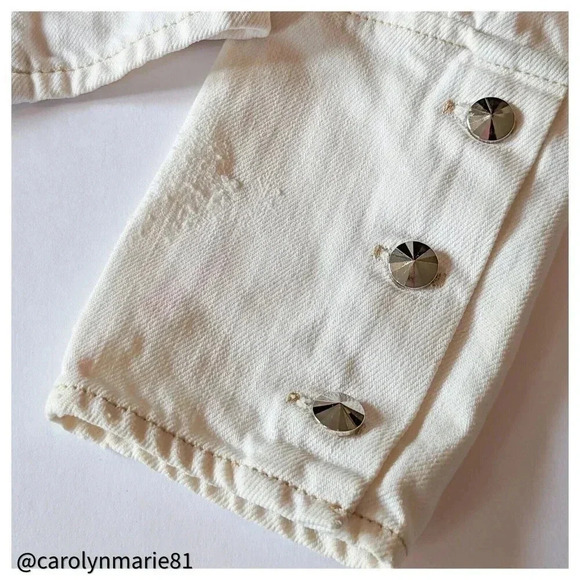 PENCEY OffWhite Denim Stud Embellished Moto Jacket Size M 100% Cotton Asymmetric - Picture 2 of 12